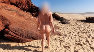 Sensual Peeing on the Public Beach - Close Up Slow Motion of wide spread pissing Pussy
