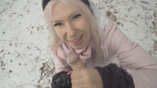 Quickie on the winter walk. He came in 5 minutes into my throat.